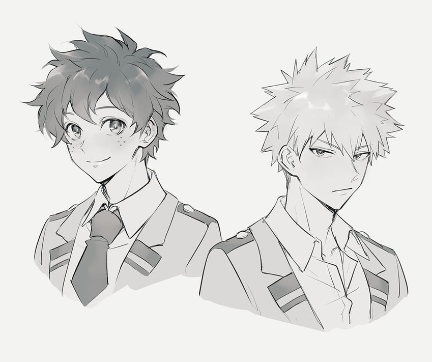 midoriya izuku and bakugou katsuki (boku no hero academia) drawn by lycik_98
