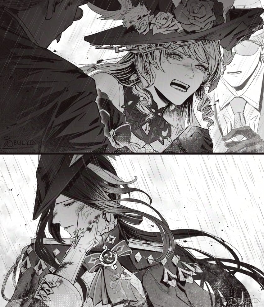 clorinde, navia, silver, and melus (genshin impact) drawn by eulyin_huan