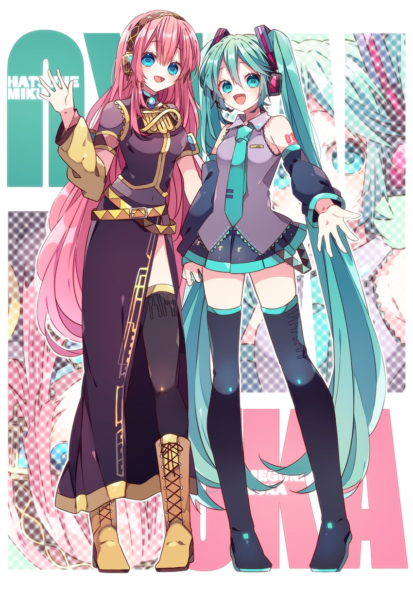 hatsune miku and megurine luka (vocaloid) drawn by kaho_0102