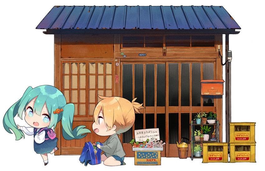 hatsune miku and kagamine len (vocaloid) drawn by kiya_machi