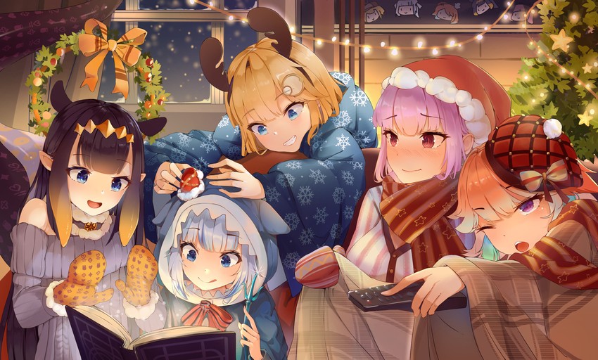gawr gura, mori calliope, ninomae ina'nis, takanashi kiara, and watson amelia (hololive and 1 more) drawn by barrier_mao
