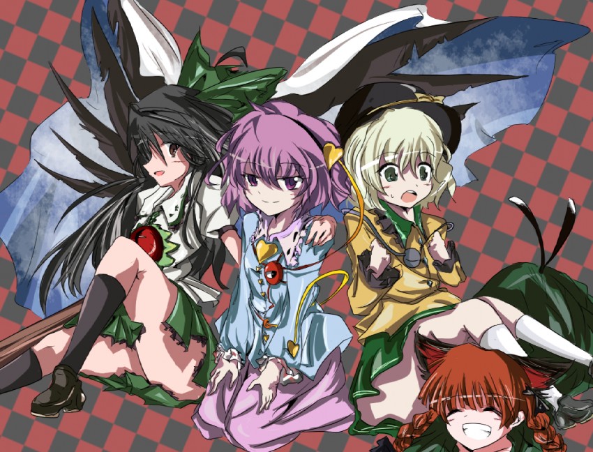 komeiji koishi, komeiji satori, kaenbyou rin, and reiuji utsuho (touhou) drawn by miyashu