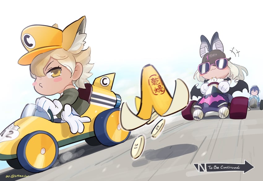 humboldt penguin, brown long-eared bat, and coyote (kemono friends and 3 more) drawn by beleven