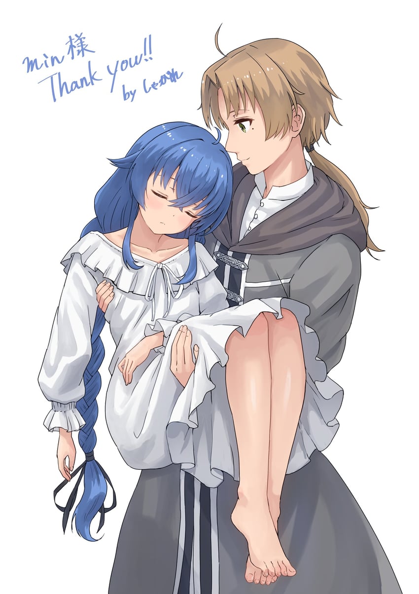 roxy migurdia and rudeus greyrat (mushoku tensei) drawn by syagare