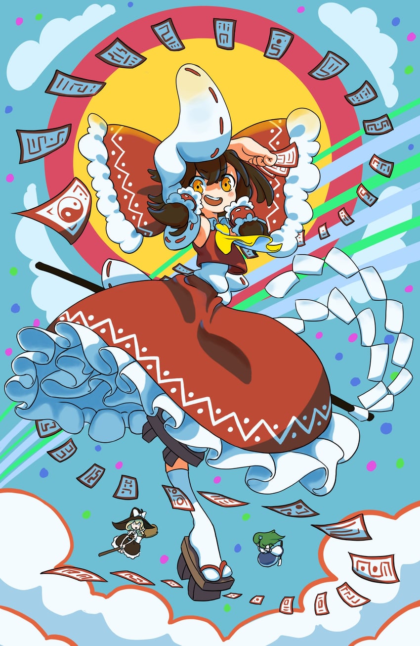 hakurei reimu, kirisame marisa, and kochiya sanae (touhou) drawn by hrafnkellart
