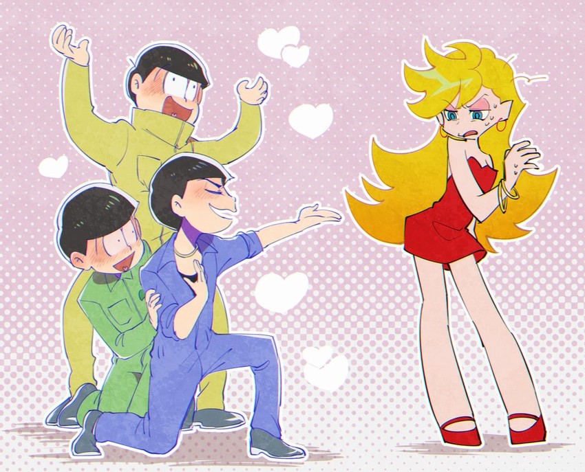 panty, matsuno karamatsu, matsuno jyushimatsu, and matsuno choromatsu (panty & stocking with garterbelt and 3 more) drawn by ogino_zakuko
