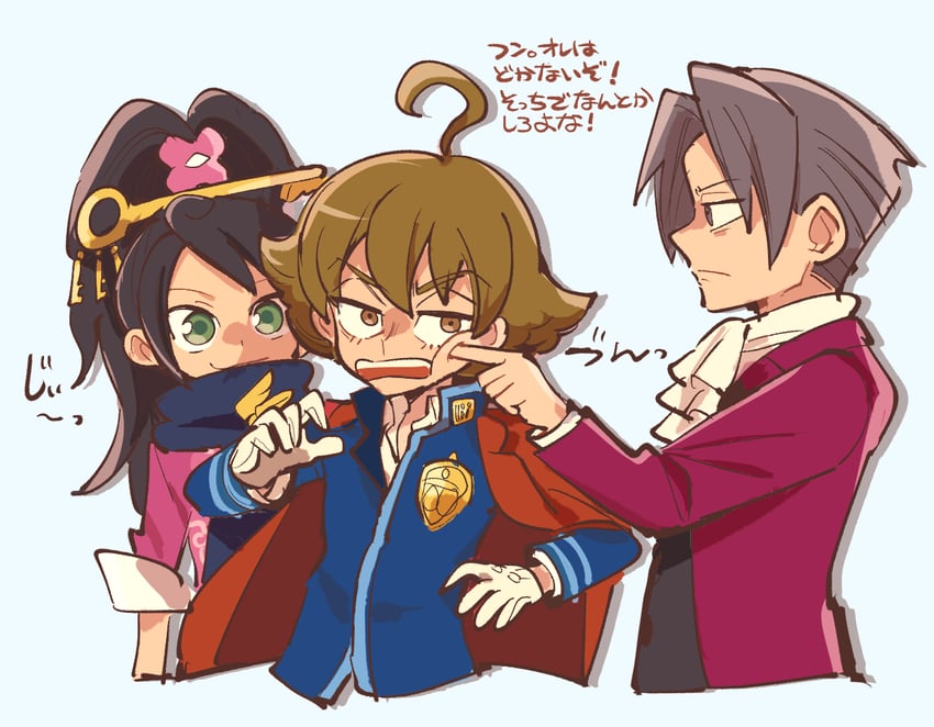 miles edgeworth, kay faraday, and eustace winner (ace attorney and 2 more) drawn by nono_(norabi)