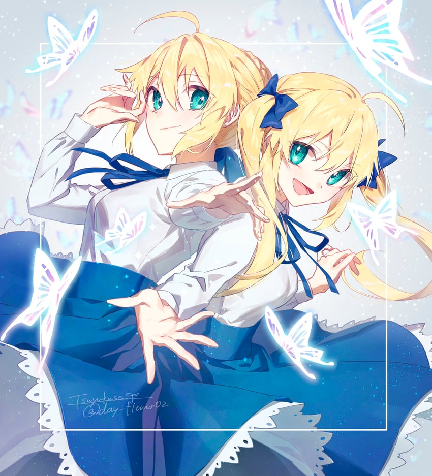 artoria pendragon, saber, and artoria caster (fate and 2 more) drawn by tsuyukusa_(eeta7273)
