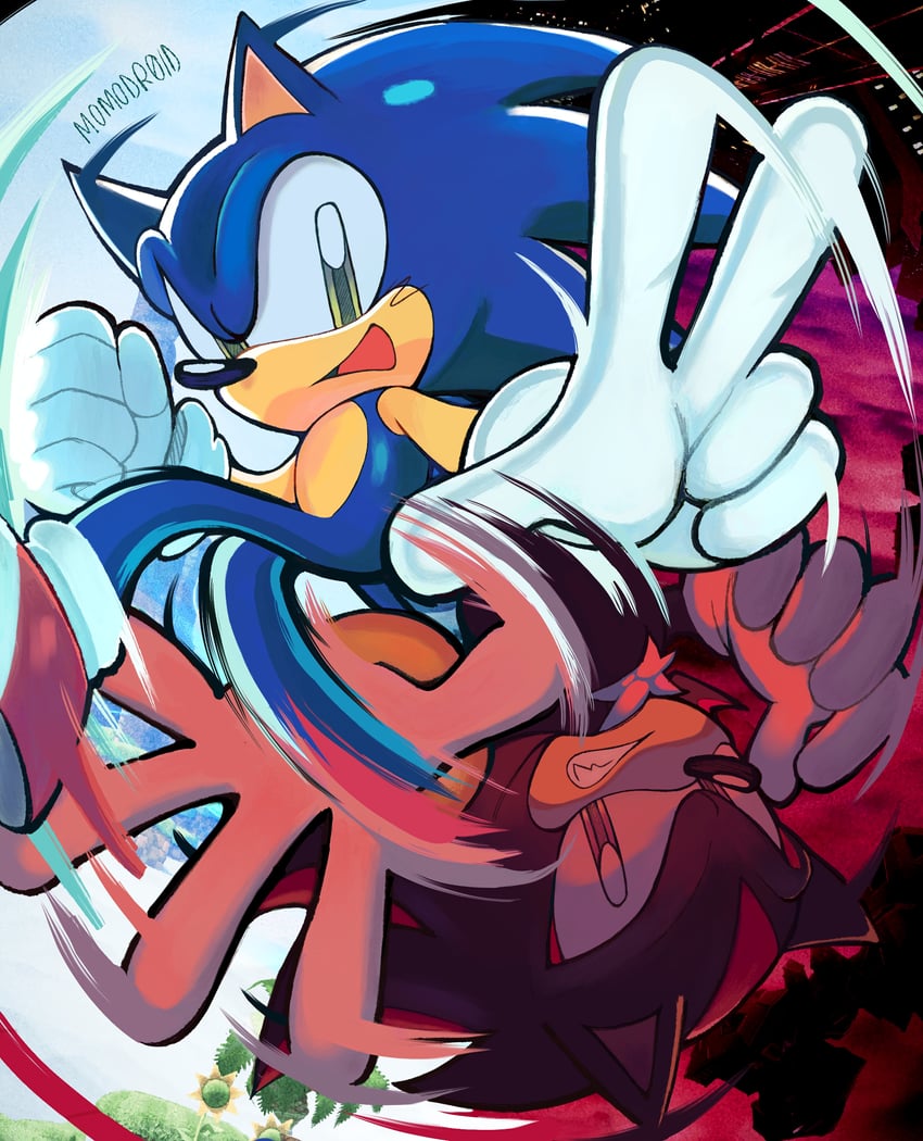 sonic the hedgehog and shadow the hedgehog (sonic and 2 more) drawn by momodr0id