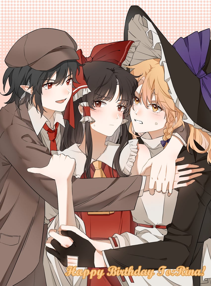 hakurei reimu, kirisame marisa, and shameimaru aya (touhou) drawn by hitte5416