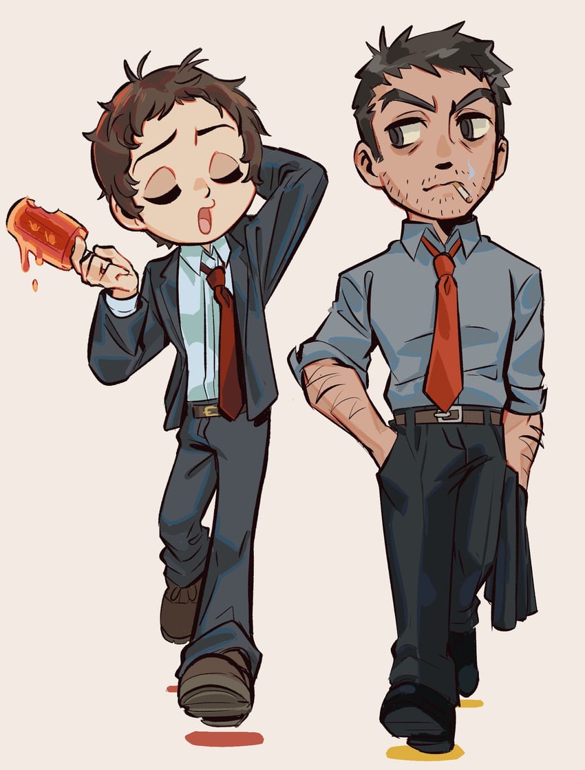 adachi tooru and doujima ryoutarou (persona and 1 more) drawn by sam_(kyaptainkiddo)