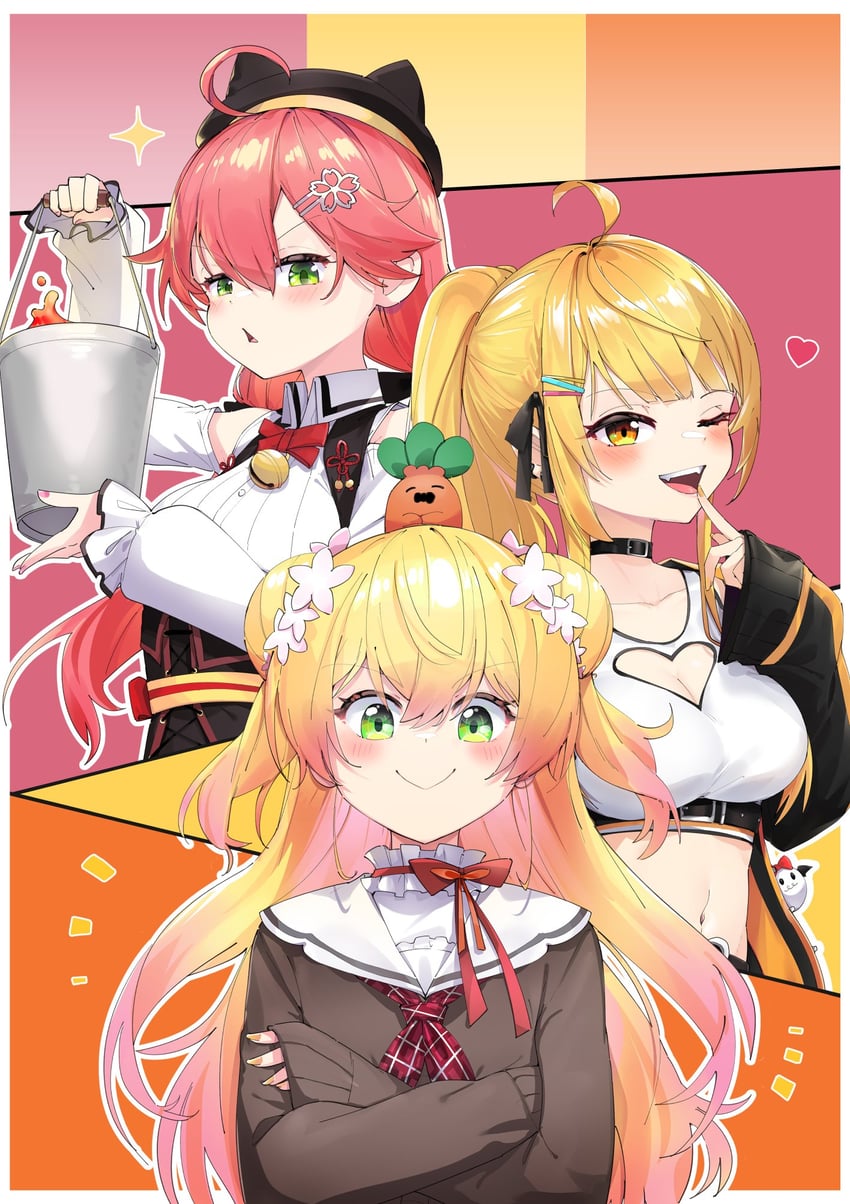 sakura miko, momosuzu nene, yozora mel, and nekko (hololive) drawn by zooanime