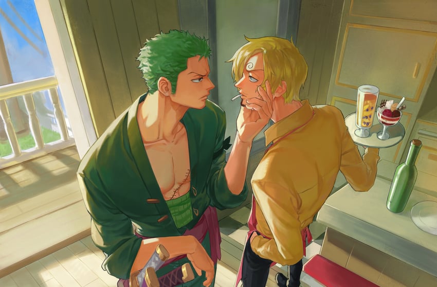 roronoa zoro and sanji (one piece) drawn by jennyandloiryan