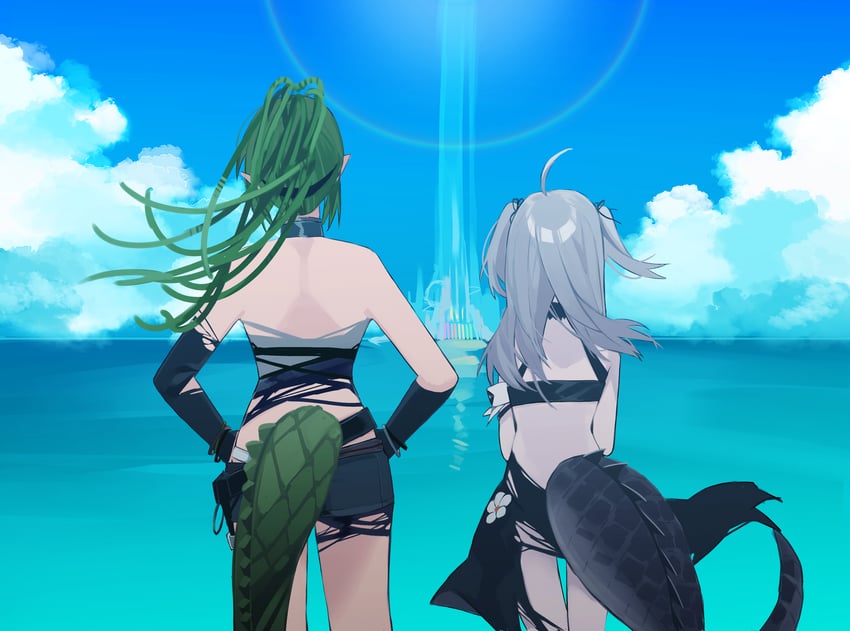 tomimi, gavial, and gavial the invincible (arknights) drawn by teizen_(niwamaee)