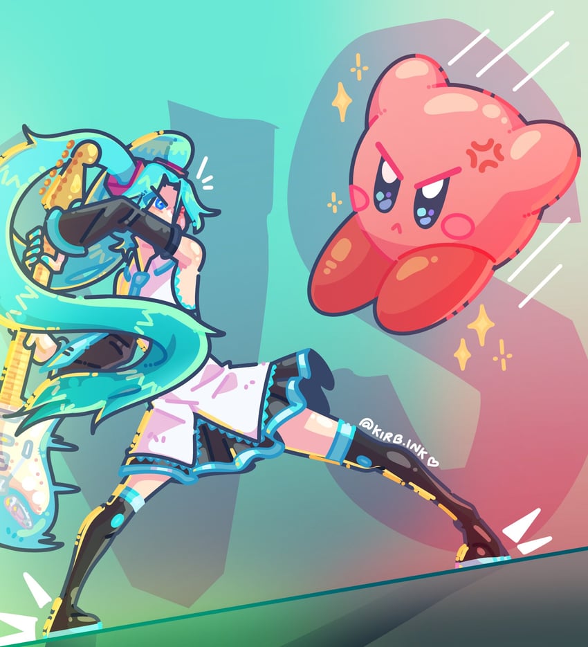 hatsune miku and kirby (vocaloid and 1 more) drawn by aimaay