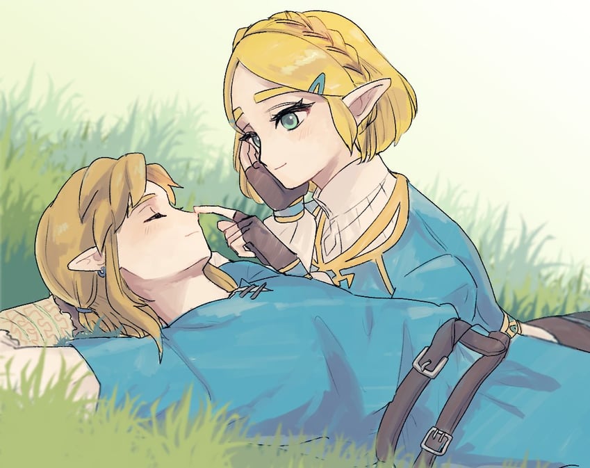link and princess zelda (the legend of zelda and 1 more) drawn by yamori_(yamoooon21)