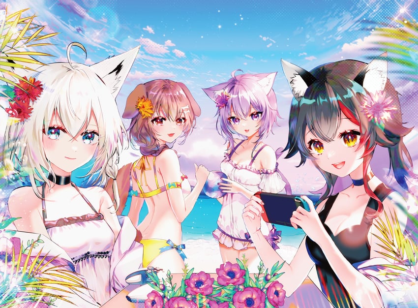 shirakami fubuki, nekomata okayu, ookami mio, and inugami korone (hololive) drawn by sowon