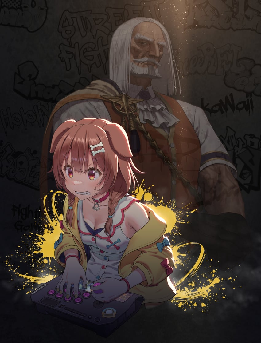inugami korone and jp (hololive and 2 more) drawn by akoto_0000