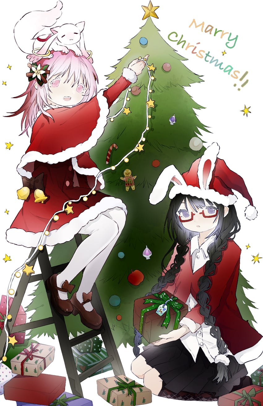 akemi homura, kaname madoka, and kyubey (mahou shoujo madoka magica) drawn by winbow
