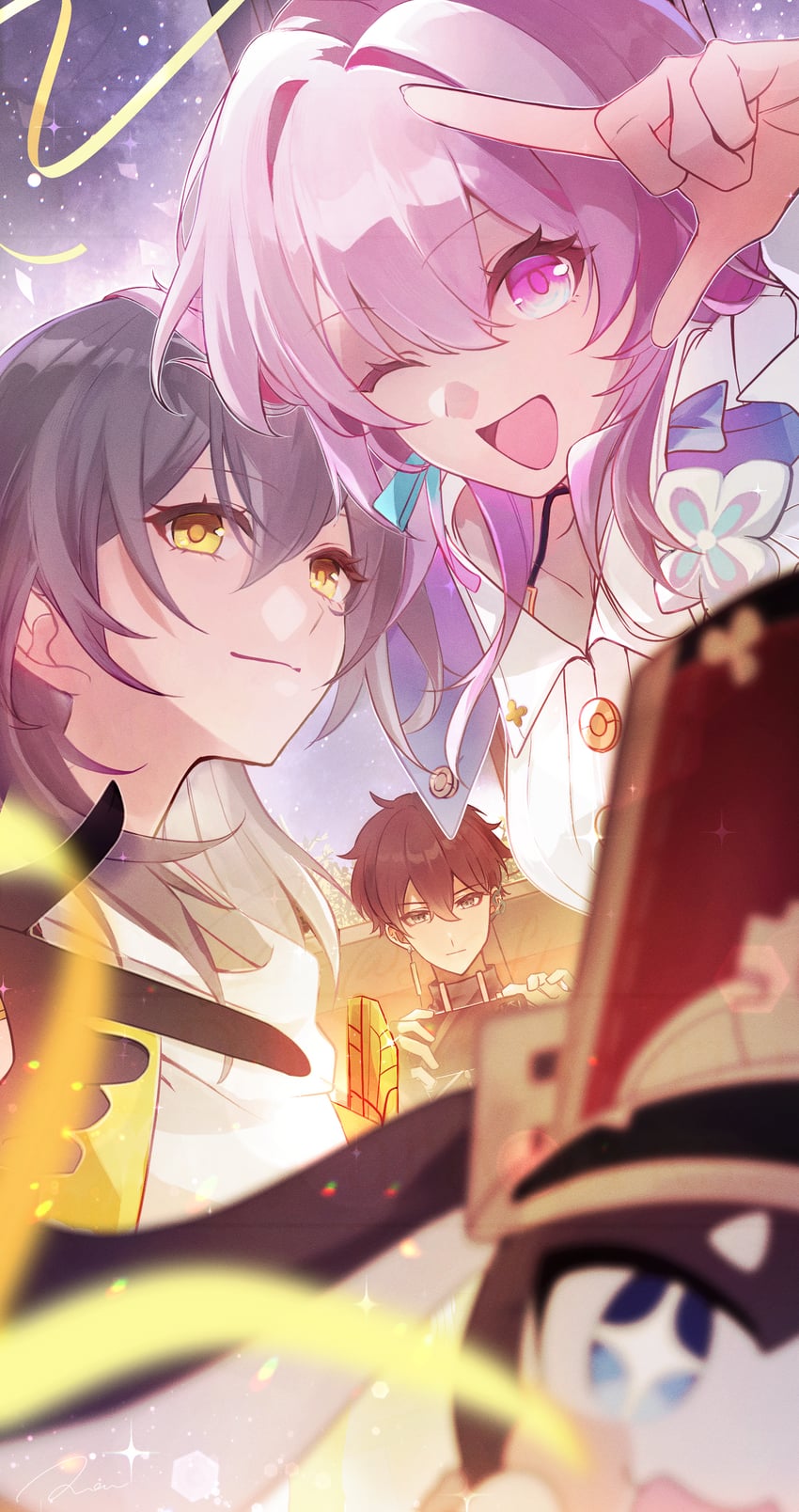 trailblazer, stelle, march 7th, dan heng, and pom-pom (honkai and 1 more) drawn by rei_(az93f1)