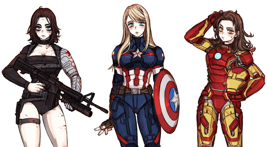 steve rogers, tony stark, captain america, iron man, bucky barnes, and 1 more (marvel and 2 more) drawn by dishing