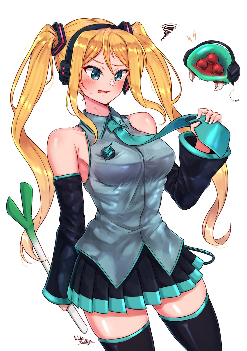 hatsune miku, samus aran, metroid, and metroid larva (vocaloid and 1 more) drawn by wakaba_(wata_ridley)