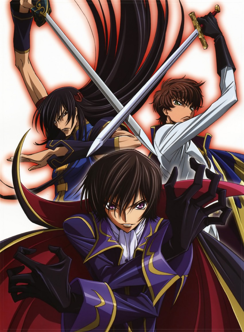 lelouch vi britannia, kururugi suzaku, and li xingke (code geass)