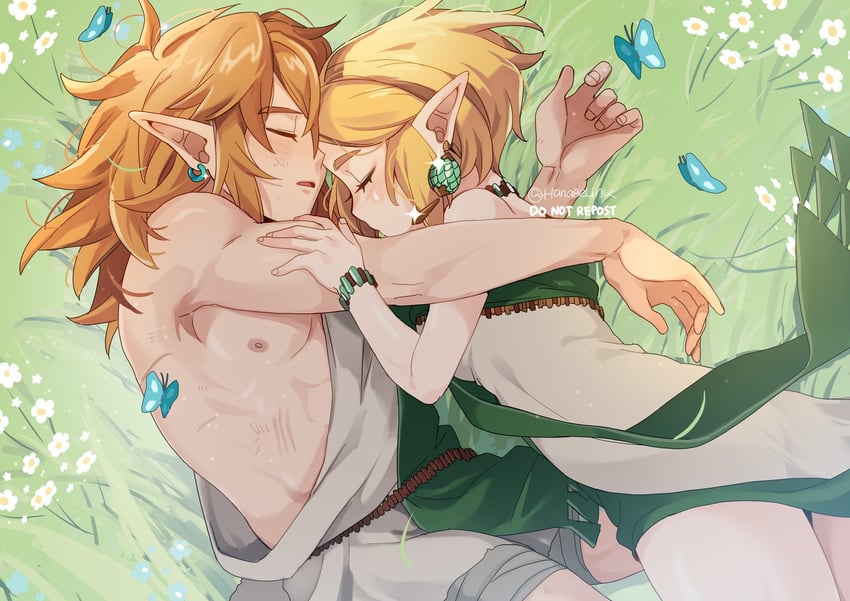 link and princess zelda (the legend of zelda and 1 more) drawn by hanaberin