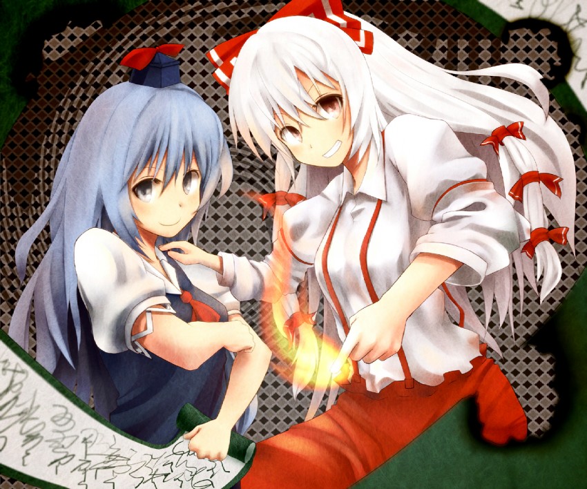 fujiwara no mokou and kamishirasawa keine (touhou) drawn by miysin