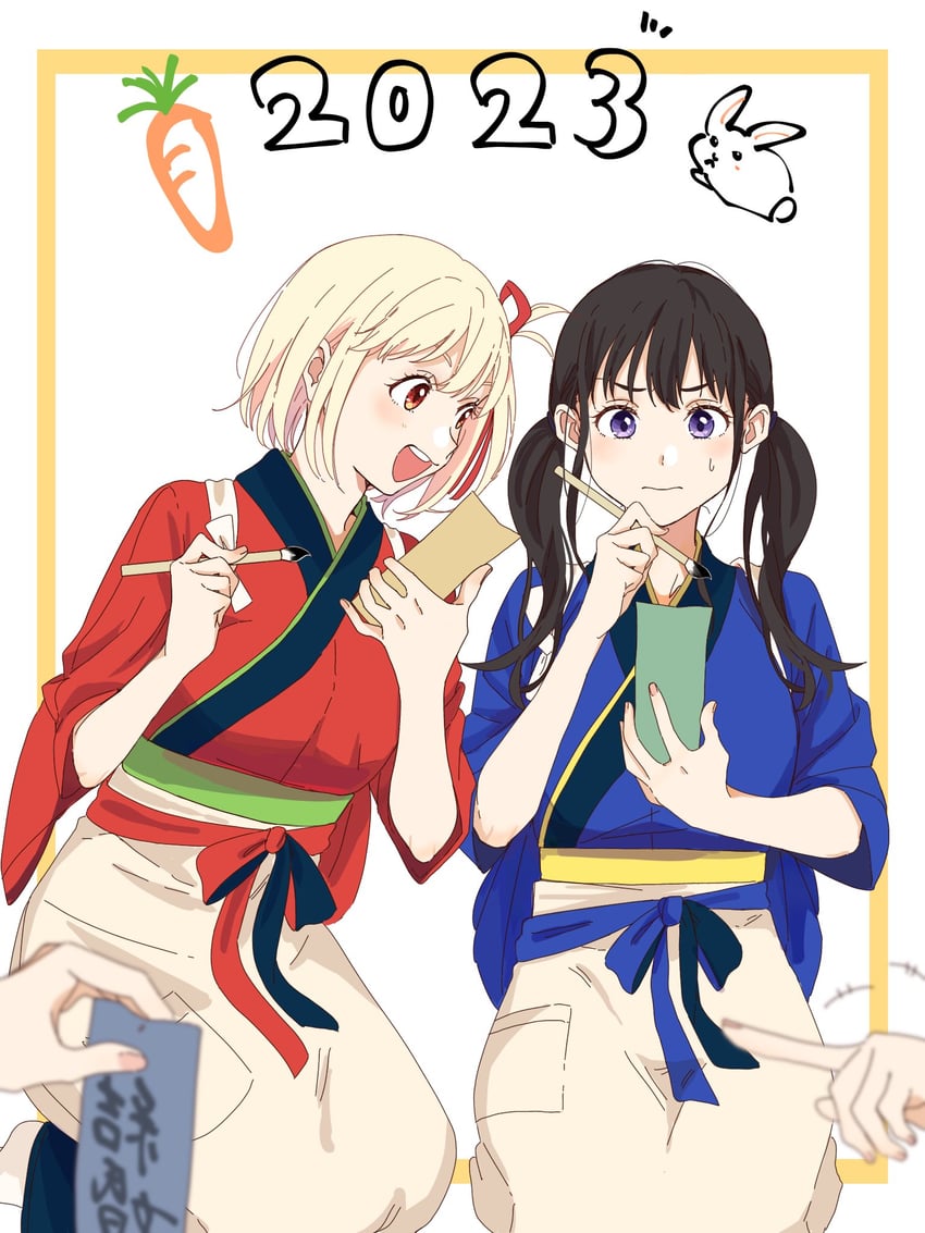 nishikigi chisato and inoue takina (lycoris recoil) drawn by yomo_(moo_777_moo)