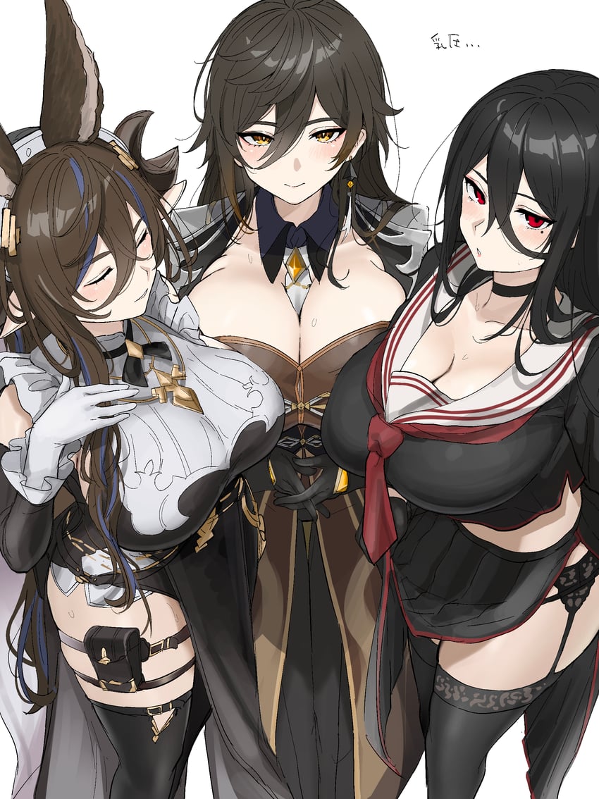 zhongli, hasumi, and galleon (blue archive and 2 more) drawn by nipio