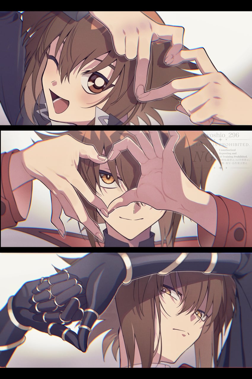 yuki judai and supreme king (yu-gi-oh! and 1 more) drawn by yoshio_296