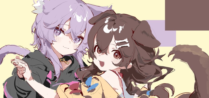 nekomata okayu and inugami korone (hololive) drawn by shisantian