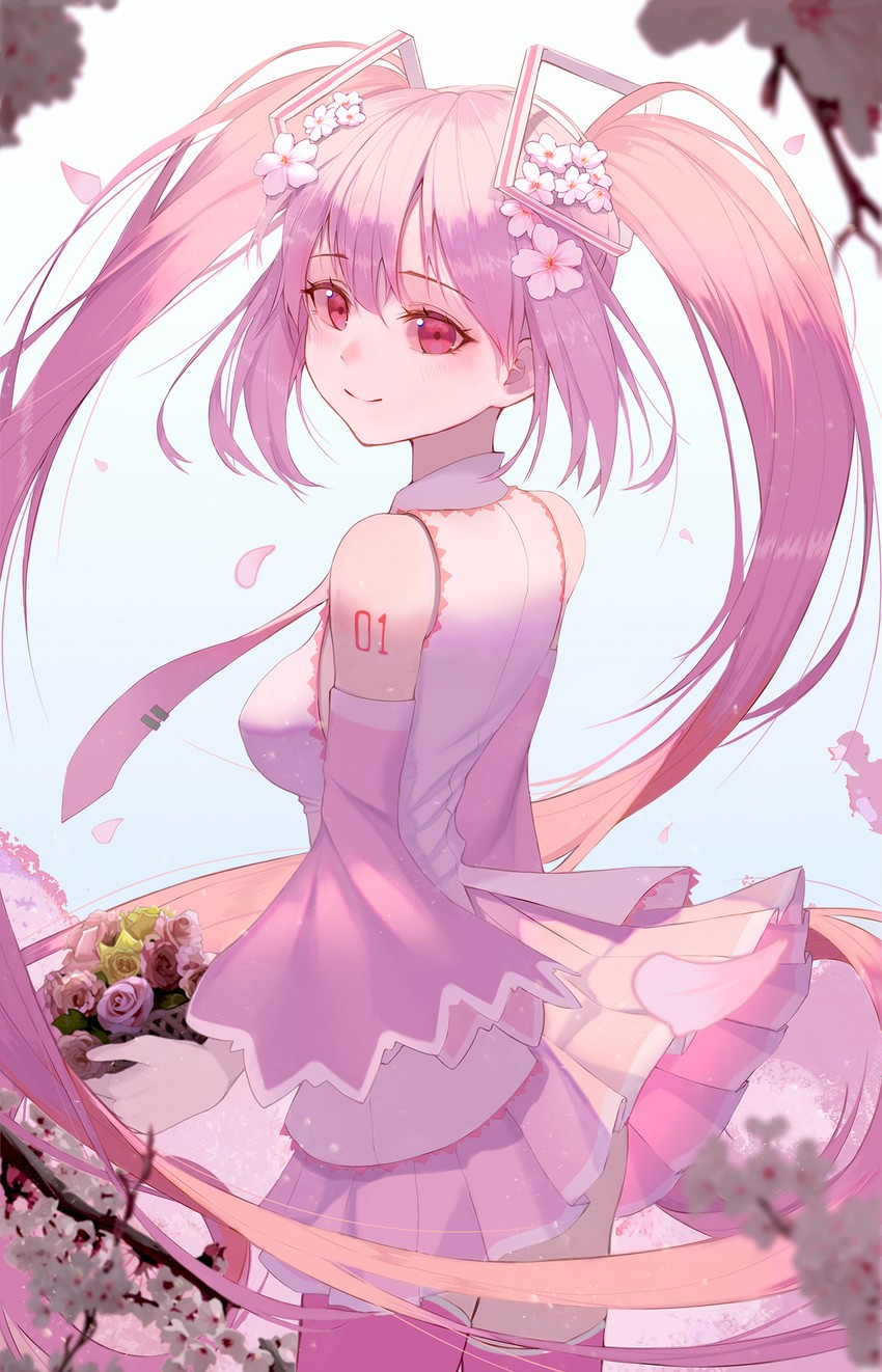 hatsune miku and sakura miku (vocaloid) drawn by daimi_94