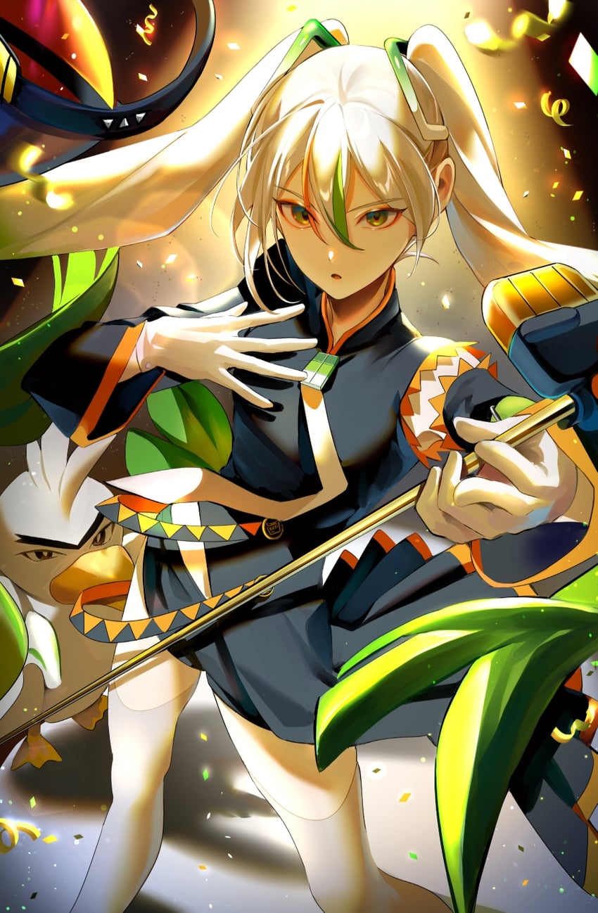 hatsune miku, sirfetch'd, and fighting miku (pokemon and 2 more) drawn by jihya