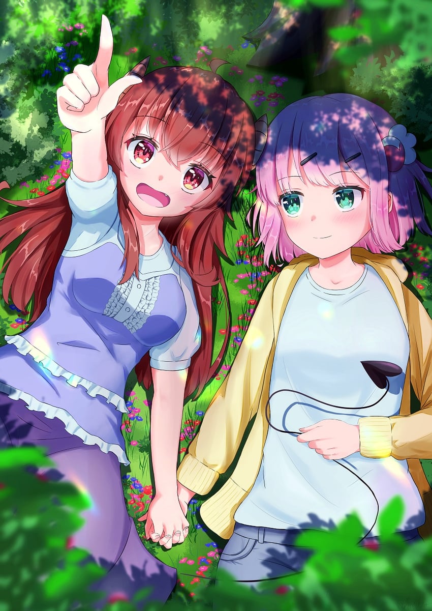 yoshida yuuko and chiyoda momo (machikado mazoku) drawn by horohorohororo