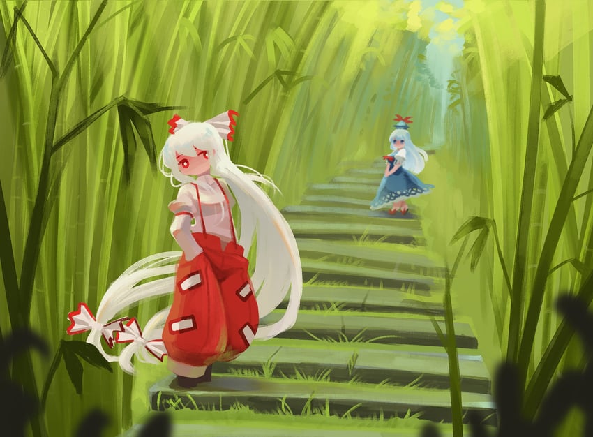 fujiwara no mokou and kamishirasawa keine (touhou) drawn by sweet_reverie