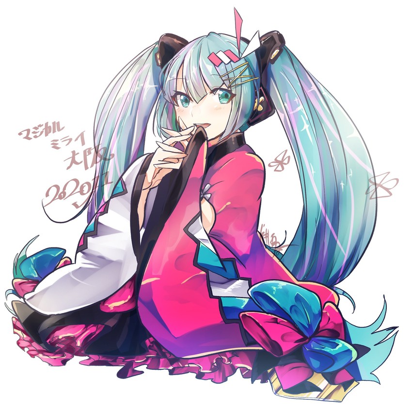 hatsune miku and magical mirai miku (vocaloid and 1 more) drawn by katai_uji
