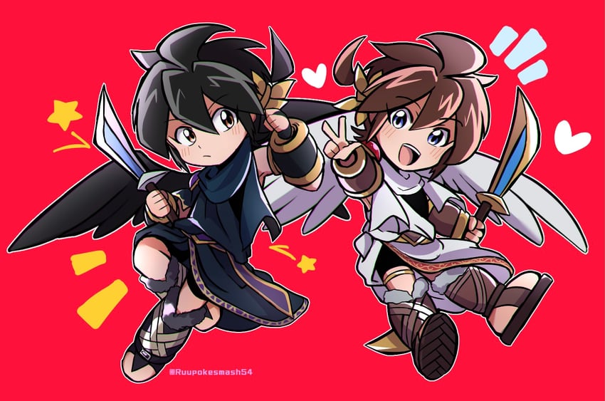 pit and dark pit (kid icarus and 1 more) drawn by rune_(ruupokesmash54)