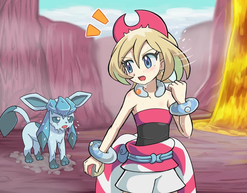glaceon and irida (pokemon and 1 more) drawn by takamame