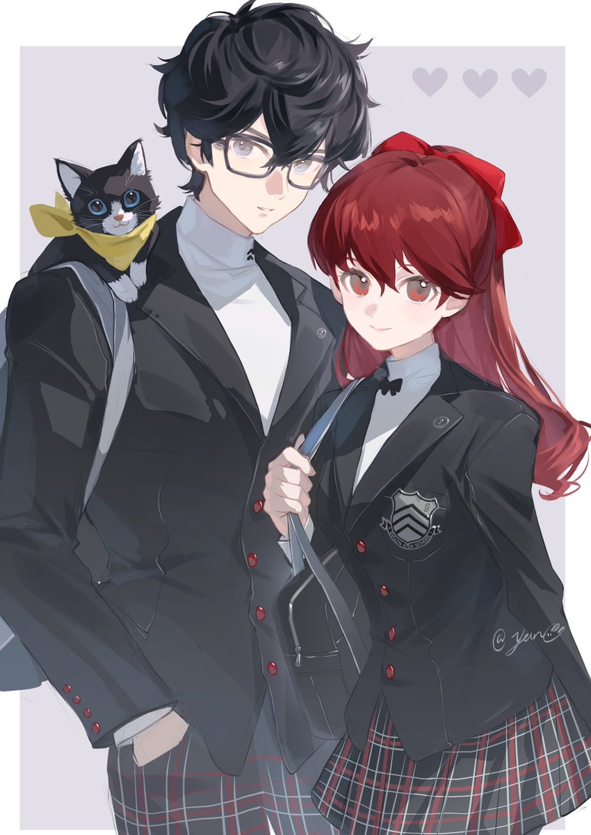 amamiya ren, yoshizawa kasumi, and morgana (persona and 2 more) drawn by yun_(dl2n5c7kbh8ihcx)