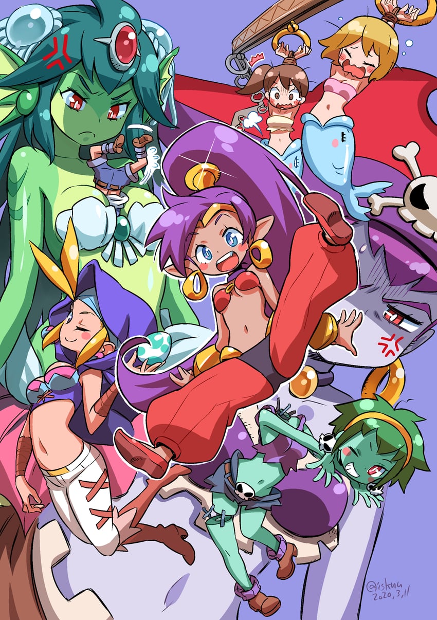 shantae, rottytops, risky boots, sky, giga mermaid, and 1 more (shantae and 1 more) drawn by isedaichi_ken