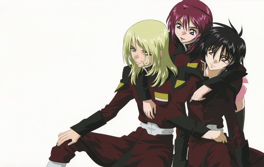 lunamaria hawke, shinn asuka, and rey za burrel (gundam and 2 more)