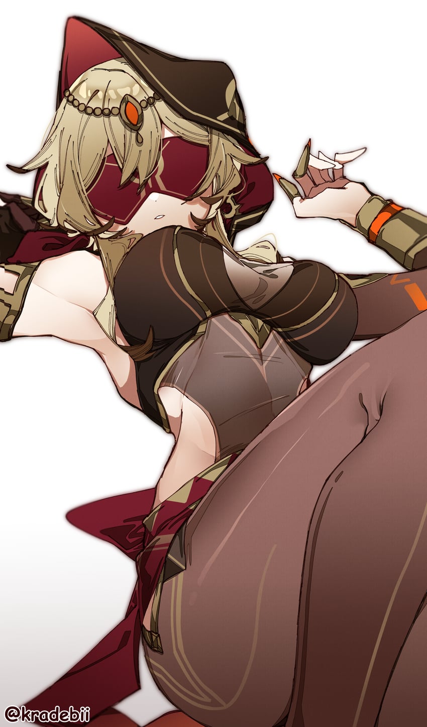 lumine and eremite scorching loremaster (genshin impact) drawn by kradebii