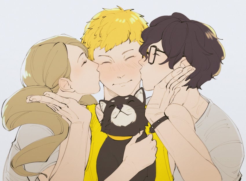amamiya ren, takamaki anne, sakamoto ryuuji, and morgana (persona and 1 more) drawn by limach-an