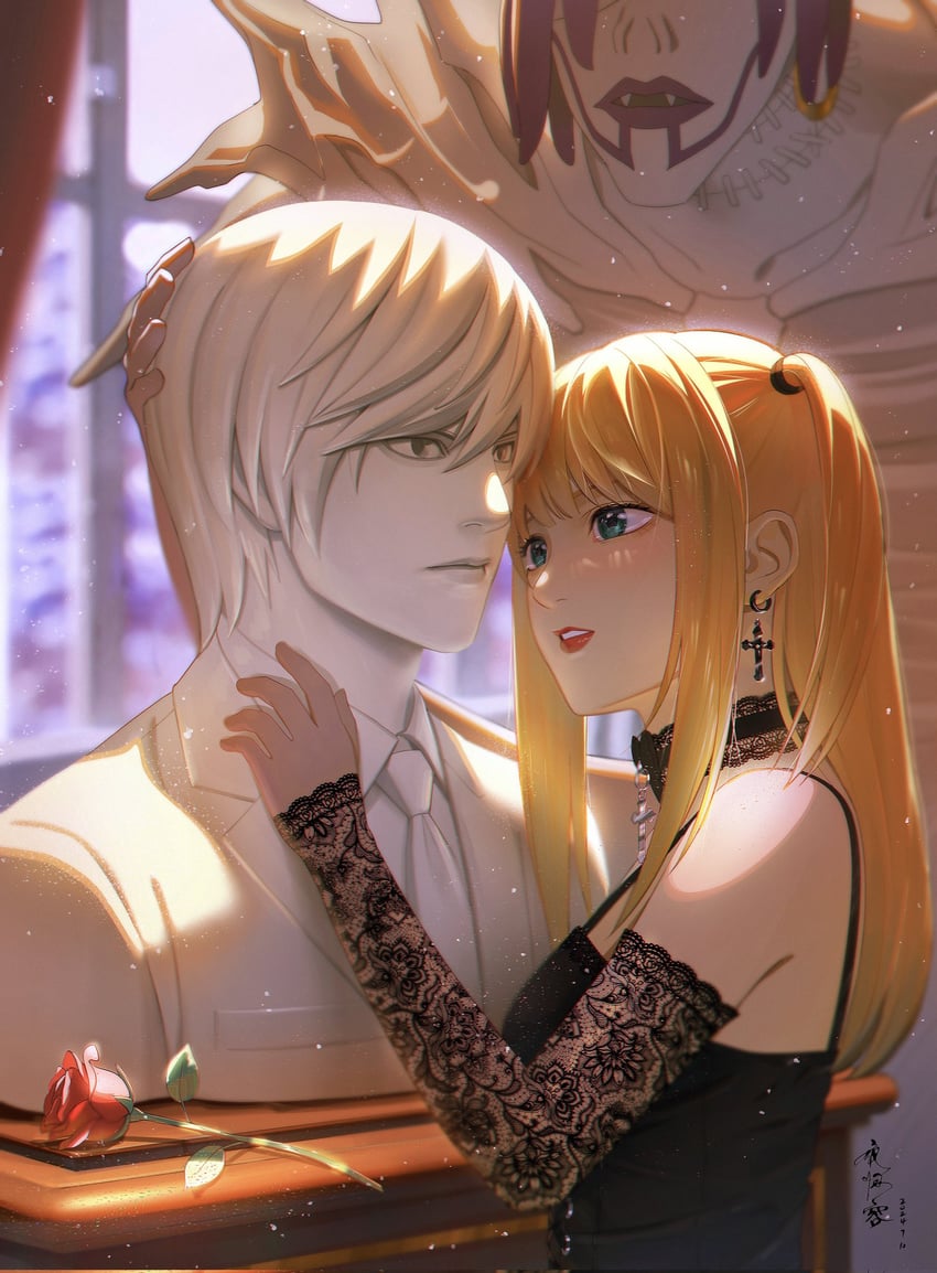 yagami light, amane misa, and rem (death note) drawn by yeguirong