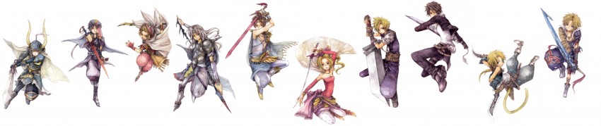 cloud strife, terra branford, squall leonhart, zidane tribal, bartz klauser, and 5 more (final fantasy and 11 more) drawn by ina_(gonsora)