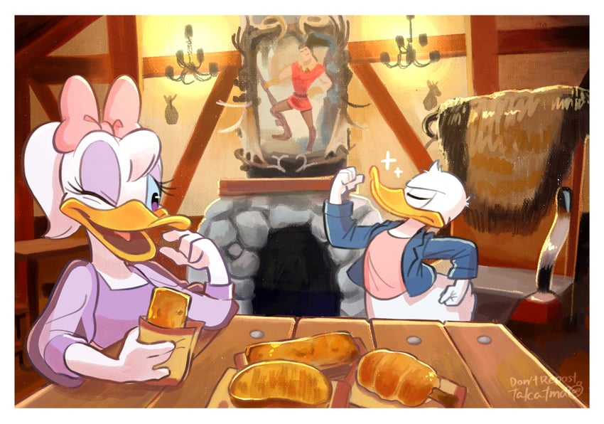 donald duck, daisy duck, and gaston (mickey mouse & friends and 3 more) drawn by gamorangetana and takatmaorange