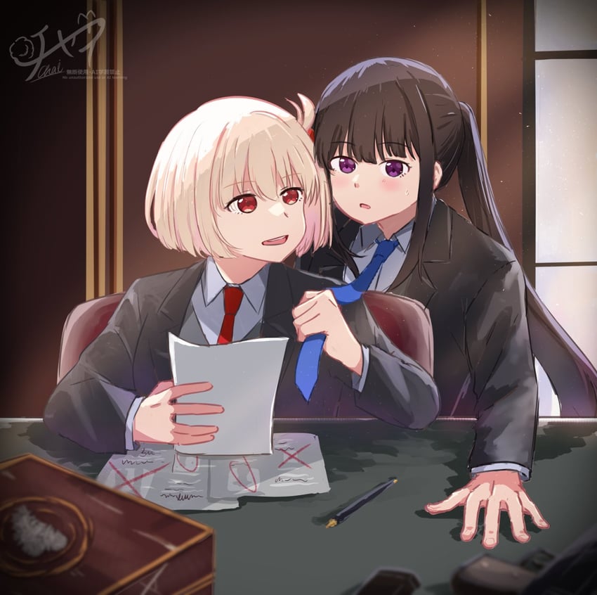 nishikigi chisato and inoue takina (lycoris recoil) drawn by chai_haru