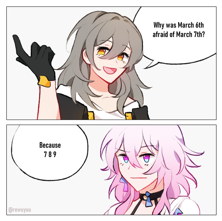 trailblazer, stelle, and march 7th (honkai and 1 more) drawn by rewuyuu